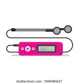 MP3 Player con auriculares está aislado en la ilustración del vector de fondo blanco.