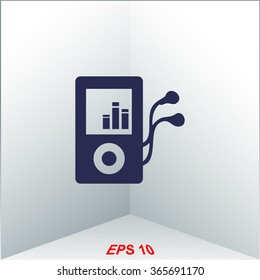 Mp3 player with a headphones vector icon.