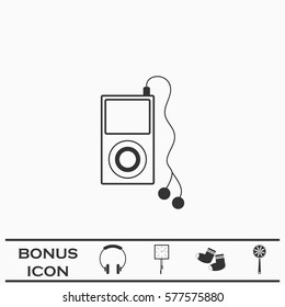 Mp3 player icon flat. Black pictogram on white background. Vector illustration symbol and bonus button