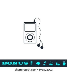 Mp3 player icon flat. Black pictogram on white background. Vector illustration symbol and bonus button