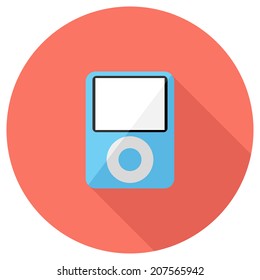 MP3 player icon. Flat design style modern vector illustration. Isolated on stylish color background. Flat long shadow icon. Elements in flat design.
