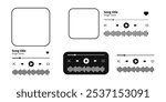 MP3 player interface templates with album cover frame, buttons, progress loading bar and sound wave. Audiobook, podcast or online radio playback widgets. Vector graphic illustration.