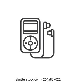 Mp3 player line icon. linear style sign for mobile concept and web design. Portable musical player and headphones outline vector icon. Symbol, logo illustration. Vector graphics