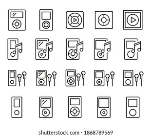 Mp3 player line icons set. Stroke vector elements for trendy design. Simple pictograms for mobile concept and web apps. Vector line icons isolated on a white background.