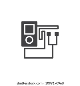 mp3 player vector icon. filled flat sign for mobile concept and web design. Portable musical player and headphones simple solid icon. Symbol, logo illustration. Pixel perfect vector graphics