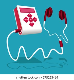 Mp3 player white red pink with earphone