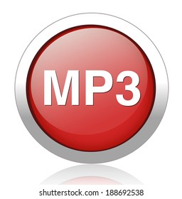 mp3 red glossy icon on white background