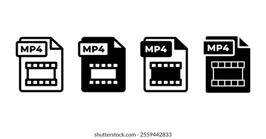 MP4 file format type icon symbol sign vector design black white color simple illustration collection isolated