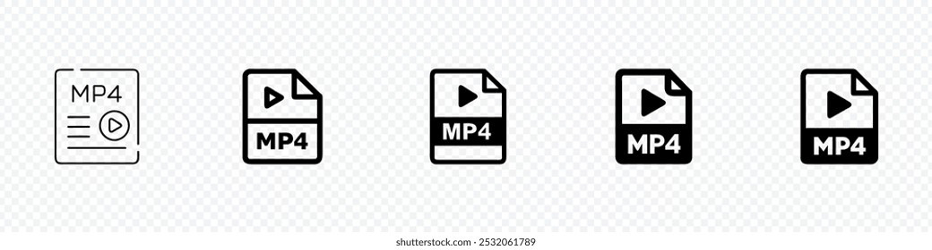 Ícone de arquivo MP4, ícone de ícone de formato de vídeo. Ícone de arquivo de formato Mp4, ícones de vetor de vídeo. Conjunto de ícones de formato de vídeo MP4