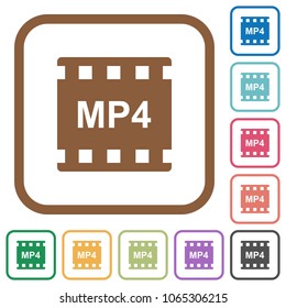 mp4 movie format simple icons in color rounded square frames on white background