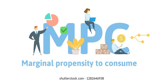 MPC, Marginal Propensity to Consume. Concept with keywords, letters and icons. Colored flat vector illustration. Isolated on white background.