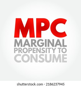 Propensión marginal al consumo de MPC - proporción de un aumento de la renta que se gasta en consumo, acrónimo fondo de concepto de texto