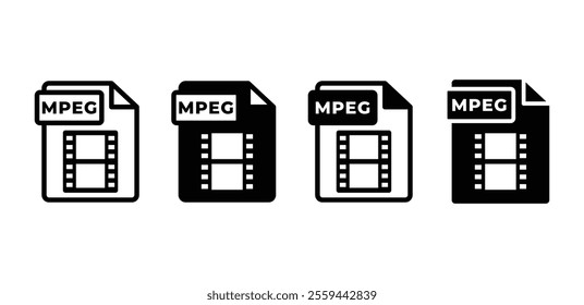 MPEG file format type document icon vector design black white color simple flat illustration collection isolated