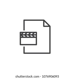 MPEG file outline icon. linear style sign for mobile concept and web design. Clapper board and paper document simple line vector icon. Symbol, logo illustration. Pixel perfect vector graphics