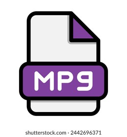 Iconos del archivo Mpg. Extensión de archivo plano. símbolos de formato de vídeo de icono. Ilustración vectorial. se puede utilizar para interfaces web, aplicaciones móviles y software