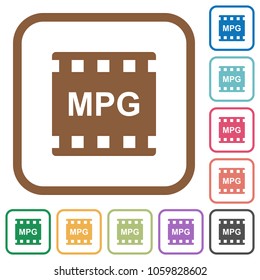 MPG movie format simple icons in color rounded square frames on white background