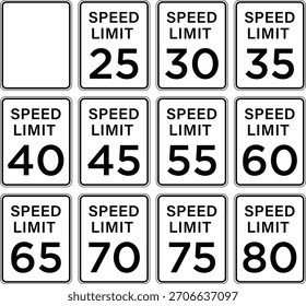 MPH Límite de velocidad Señales de tráfico. Advertencia Señal de metal de la calle de tráfico