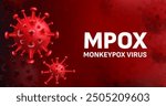 Mpox monkeypox virus cell background in red. Mpox virus illustration.