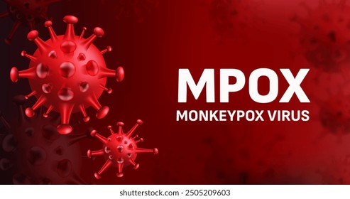 Mpox Affenpocken Virus Zelle Hintergrund in rot. Beispiel für Mpox-Viren.