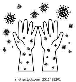 Mpox monkeypox virus deseas hand with rash skin inflamation plague pandemic outline style