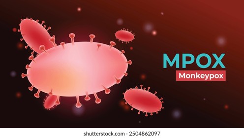 Mpox (Monkeypox) virus structure with dotted proteins. News banner 3d illustration of viral structure. Current epidemic of global concern.