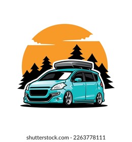 mpv car with roof box illustration logo vector