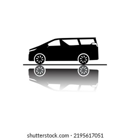 Mpv Car Vector Silhouette, Mini Bus Icon Illustration, Reflection Car.