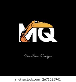 Logotipo de construção de braço de escavadora MQ - Projeto de marca de letra industrial em negrito para equipamentos pesados, marca de empreiteiro e identidade de engenharia moderna