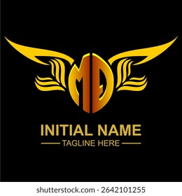 MQ Golden Wing Emblem Logo with elegant gold wings, sleek and modern design. Ideal for branding, creative projects, luxury businesses, or artistic ventures.
