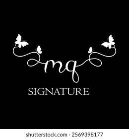 MQ Handwritten initial letter, MQ simple signature vector logo with butterfly shape variation, beauty, photography letter logo design. M Q