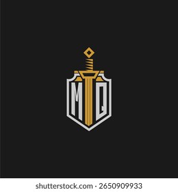 Monograma inicial MQ para imagem de escudo e espada