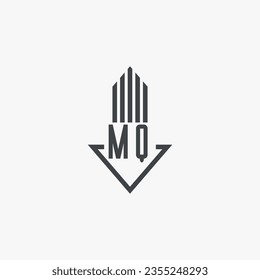Ilustración del material del logotipo inmobiliario de las iniciales de MQ. vector de logotipo