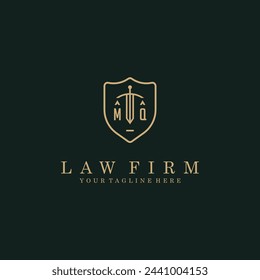 MQ iniciales espada y escudo logo diseño vector imagen de archivo