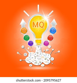 MQ, IQ Emotional intelligence. Heart and brain on balanced scale symbol. Intelligence Quotient and Moral Quotient of a child. Design logo products in the form of the light bulb. Vector EPS10.