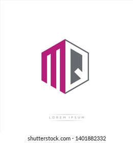 MQ Logo Initial Monogram Negative Space Design Template With Dark purple and Grey color