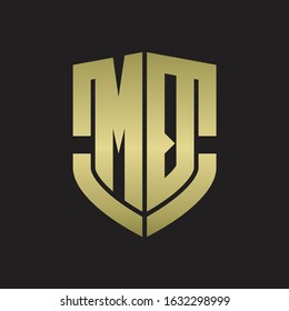 MQ Logo monogram with emblem shield shape design isolated gold colors on black background