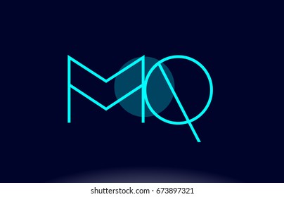mq m q blue line circle letter logo alphabet creative company vector icon design template