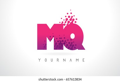 MQ M Q Letter Logo with Pink Letters and Purple Color Particles Dots Design.