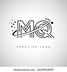 MQ Orbit Monogram Logo – Futuristic Minimal Letter mark with Circular Line Art, Tech-Inspired Dots and Space Motion Concept for Modern Branding Identity