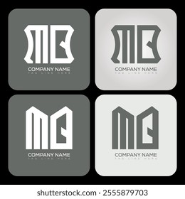MQ polygon, hexagon, flat and simple letter logo set in one artboard. MQ minimalist and classic logo.
