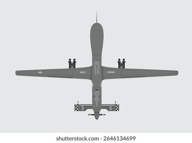  MQ-1 Predator, military UAV technology illustration, modern bomber type fighter aircraft with details. isolated bomber for study and poster