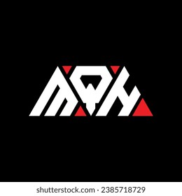 MQH triangle letter logo design with triangle shape. MQH triangle logo design monogram. MQH triangle vector logo template with red color. MQH triangular logo Simple, Elegant, and Luxurious design.