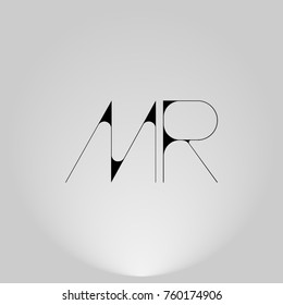 MR Black thin minimalist LOGO Design with Highlight on Gray background.