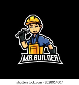 Mr Builder Mascot Logo Design Illustration Vector. Construction worker mascot design for construction companies