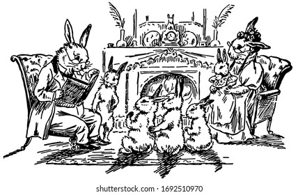 Mr. Bunny's Lecture, vintage illustration