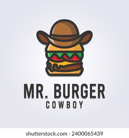 mr. burger logo, cowboy burger logo vector illustration design, creative food logo