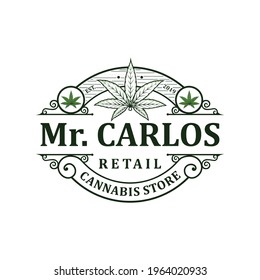 Mr. Carlos Cannabis Retail Store Logo Vector