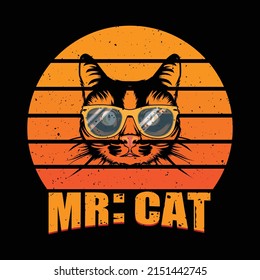 MR Cat T-shirt design, Pet, Custom, Shirt, Clothe, Print Graphic, Tee, Editable vintage, art, sunglass, vector Tshirt