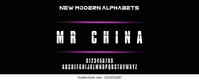 MR CHINA Sports minimal tech font letter set. Luxury vector typeface for company. Modern gaming fonts logo design.