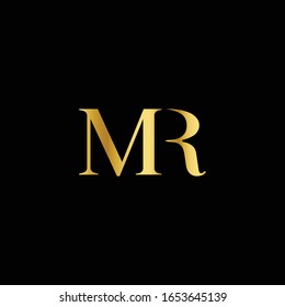 MR company linked letter logo golden and black background template